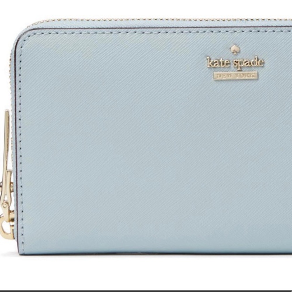 Kate Spade PWRU5073 Dusty Blue Cameron Street Lacey Zip Wallet w/ gold hardware